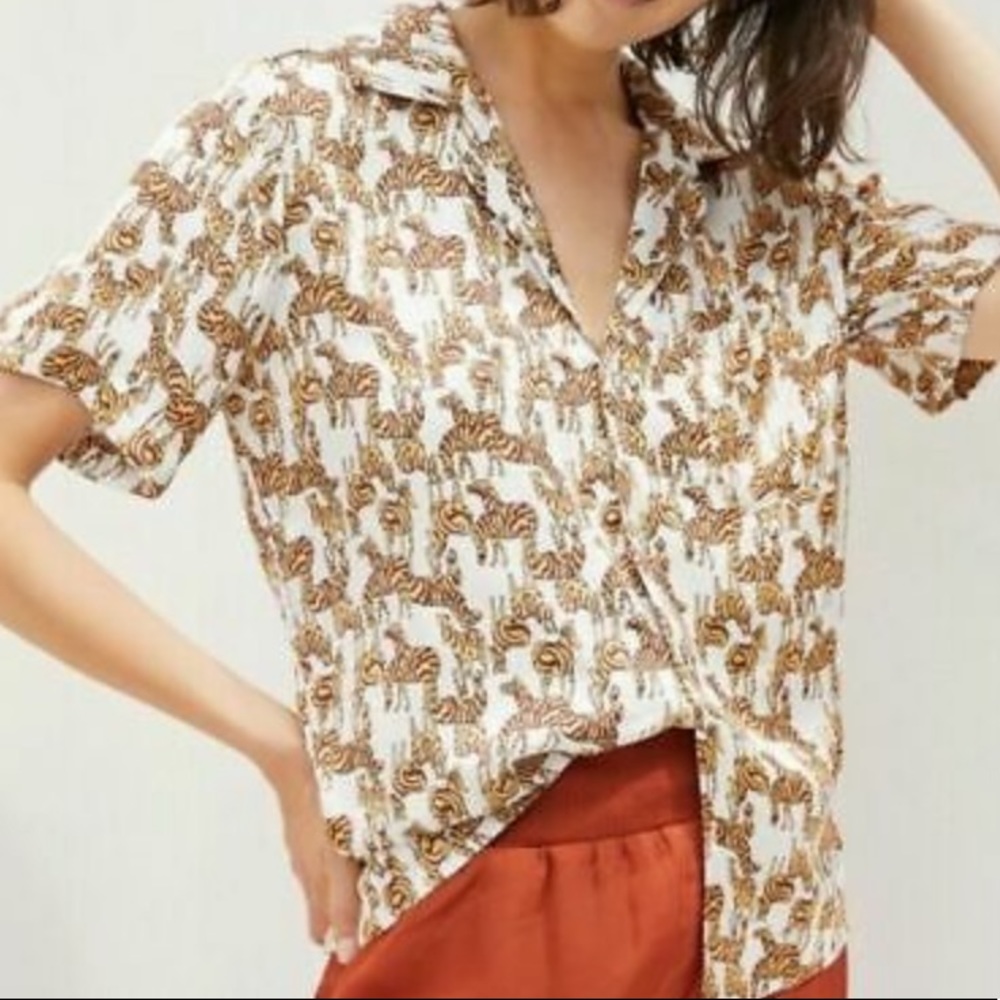 Anthropologie Zebra Print Button Up